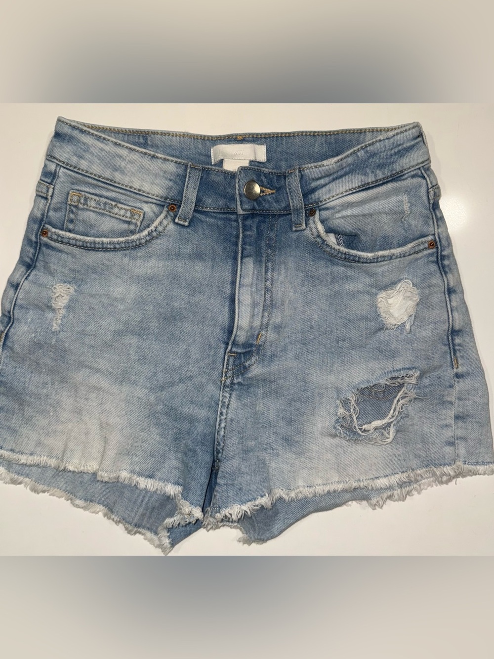 H&M Light Blue Distressed Denim Shorts